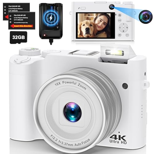 4K Digital Camera for Photography, Dual 64MP Autofocus Vlogging Camera for YouTube