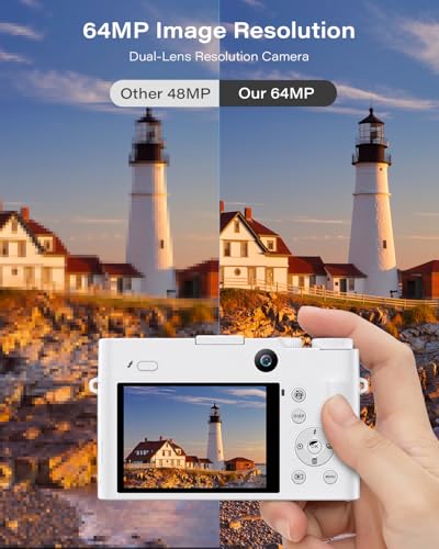 4K Digital Camera for Photography, Dual 64MP Autofocus Vlogging Camera for YouTube