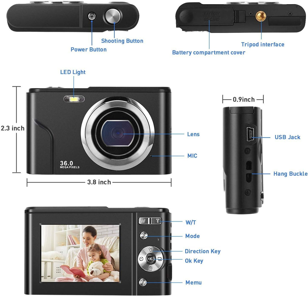 FamBrow Digital Camera, FHD 1080P 36MP Vlogging Camera Portable Mini Camera Compact Camera for Kids