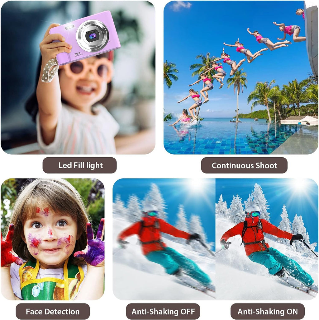 FamBrow Digital Camera, FHD 1080P 36MP Vlogging Camera Portable Mini Camera Compact Camera for Kids